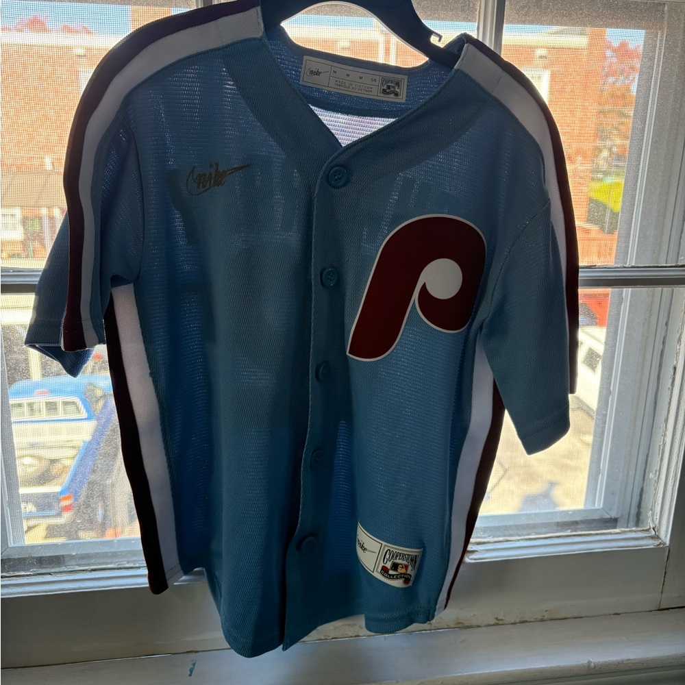 Nike Light Blue Kids Jersey with Maroon Accents